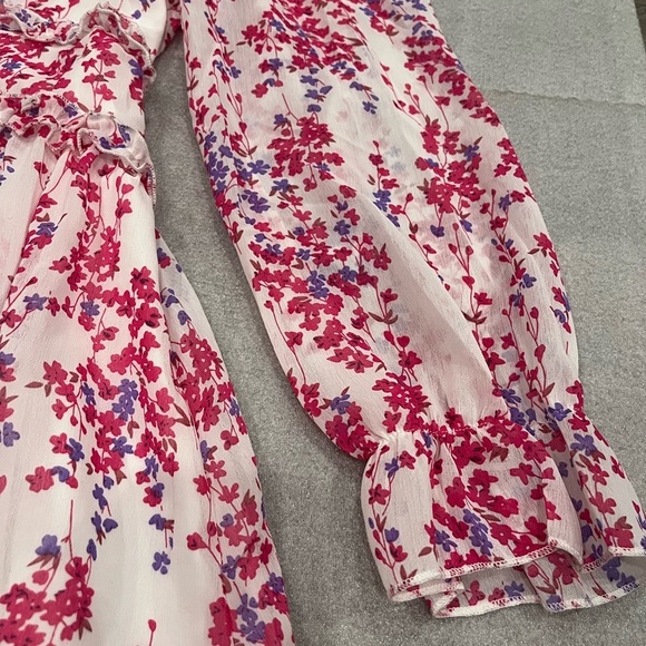 [US8]Seasty WMN Midi Dress L/S Floral Frill Trim Flounce Sleeve Ruffle Hem Dress - Picture 6 of 14